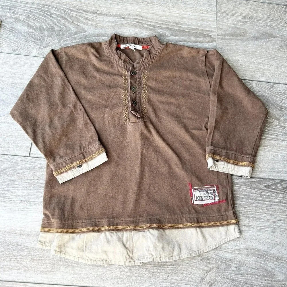 Kenzo Kids Brown Cotton Layered Long Sleeve Top Size 3